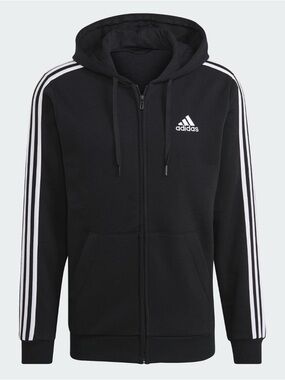 adidas Black Hoodie with White Sleeve Stripes